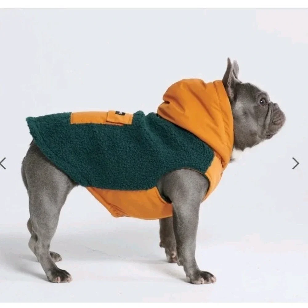 Spark Paws Orange & Green Fleece Reversible Dog Hoodie Sweater 2XL Big Dogs NEW‎